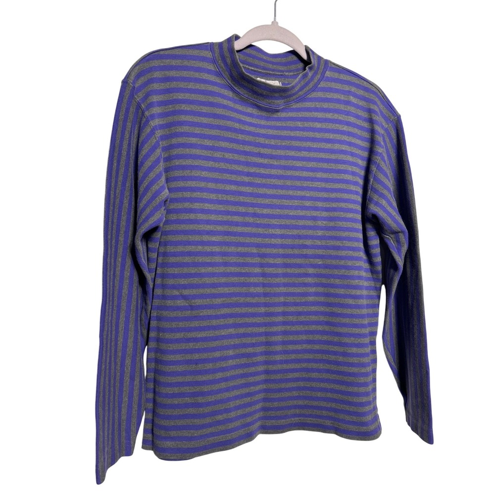VTG Esprit Collection Mock Neck Striped Long Sleeve Top Purple Gray Size M‎ EUC